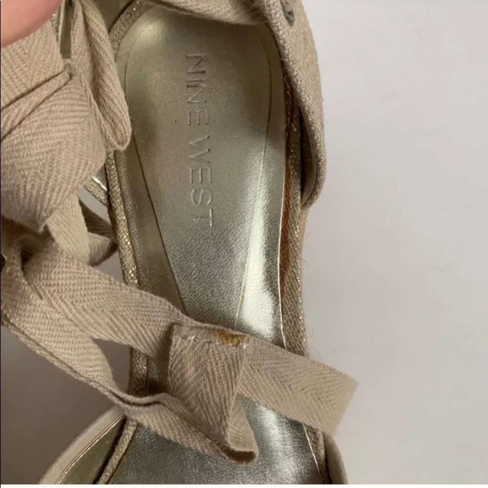 Nine West Golano Ankle Wrap Espadrille Wedge Sandals Metallic Gold